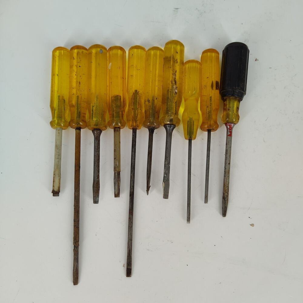 10X Vintage Bell System Screwdriver Plastic Yellow Handle Made In Bridgeport USA
